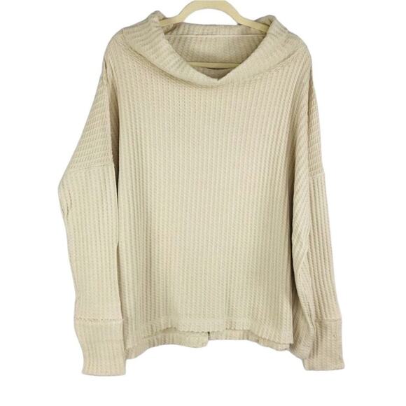 FREE PEOPLE Oversize Split Back Thermal Top Women S Beige Juicy Boho Cottage NWT - Picture 5 of 11